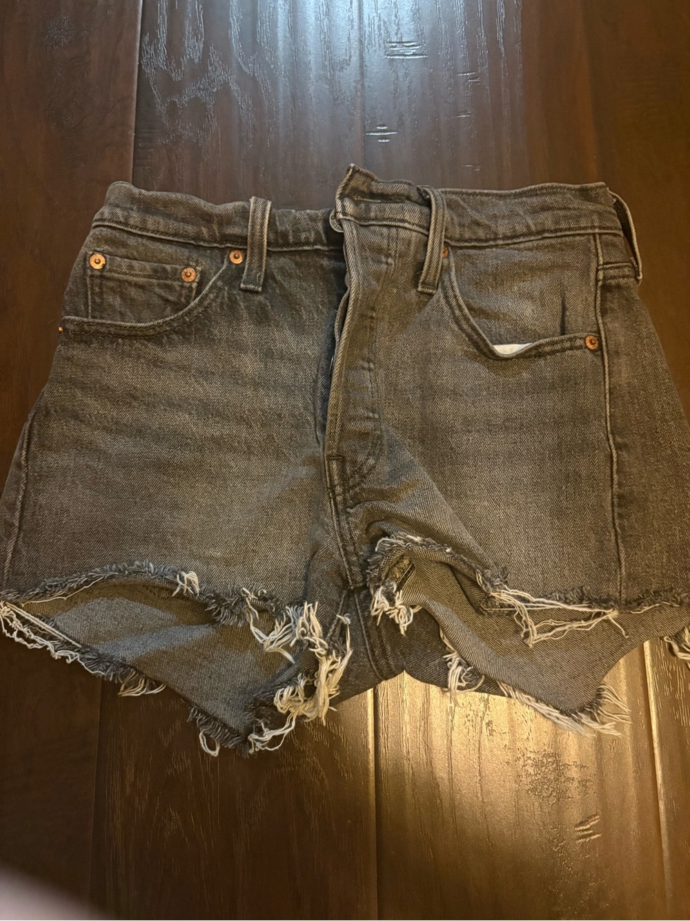 Levi's Black Frayed Hem Denim Shorts